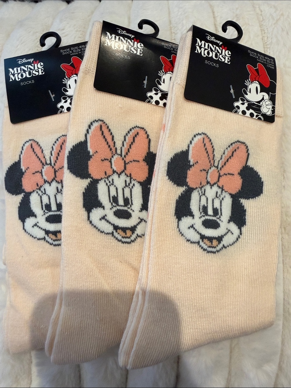 Disney Minnie Mouse Peach and Black Bow Kids Socks